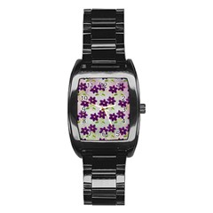 Purple Flower Stainless Steel Barrel Watch