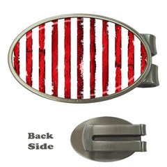 Red grunge stripes Money Clips (Oval) 