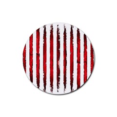 Red grunge stripes Rubber Round Coaster (4 pack) 