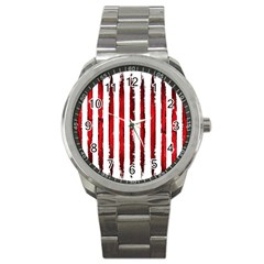 Red grunge stripes Sport Metal Watch