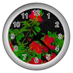 Dark Pop Art Floral Poster Wall Clock (silver) by dflcprintsclothing