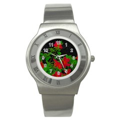 Dark Pop Art Floral Poster Stainless Steel Watch by dflcprintsclothing