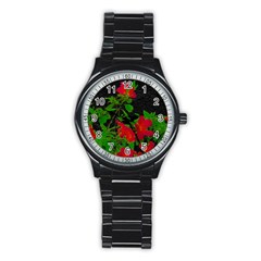 Dark Pop Art Floral Poster Stainless Steel Round Watch by dflcprintsclothing