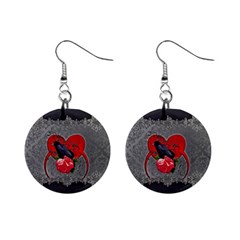 Wonderful Crow On A Heart Mini Button Earrings by FantasyWorld7