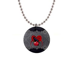 Wonderful Crow On A Heart 1  Button Necklace by FantasyWorld7