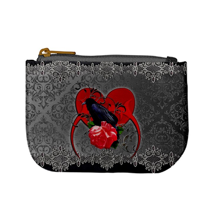 Wonderful Crow On A Heart Mini Coin Purse