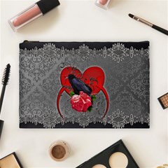 Wonderful Crow On A Heart Cosmetic Bag (large) by FantasyWorld7