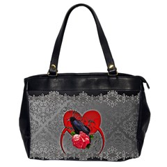 Wonderful Crow On A Heart Oversize Office Handbag (2 Sides) by FantasyWorld7