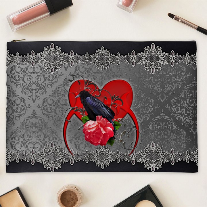 Wonderful Crow On A Heart Cosmetic Bag (XXL)