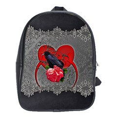 Wonderful Crow On A Heart School Bag (xl) by FantasyWorld7