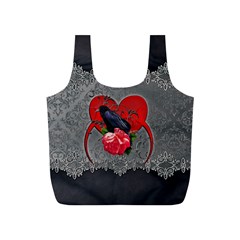 Wonderful Crow On A Heart Full Print Recycle Bag (s) by FantasyWorld7