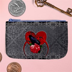 Wonderful Crow On A Heart Large Coin Purse by FantasyWorld7