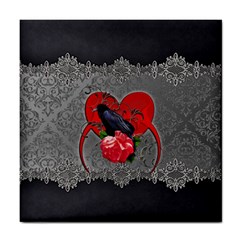 Wonderful Crow On A Heart Tile Coaster by FantasyWorld7