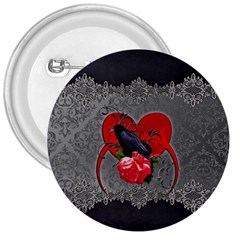 Wonderful Crow On A Heart 3  Buttons