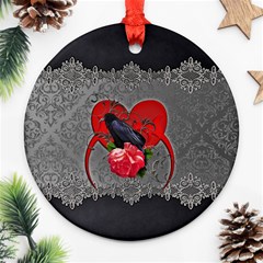 Wonderful Crow On A Heart Ornament (round) by FantasyWorld7