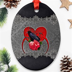 Wonderful Crow On A Heart Ornament (oval) by FantasyWorld7