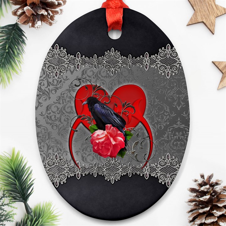 Wonderful Crow On A Heart Ornament (Oval)