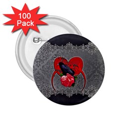 Wonderful Crow On A Heart 2 25  Buttons (100 Pack)  by FantasyWorld7