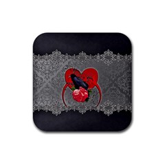 Wonderful Crow On A Heart Rubber Coaster (square)  by FantasyWorld7