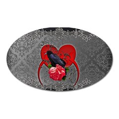 Wonderful Crow On A Heart Oval Magnet by FantasyWorld7