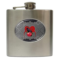 Wonderful Crow On A Heart Hip Flask (6 Oz) by FantasyWorld7