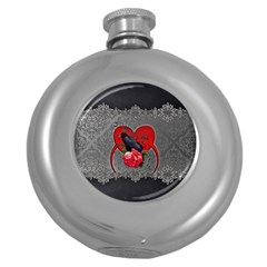 Wonderful Crow On A Heart Round Hip Flask (5 Oz) by FantasyWorld7