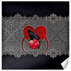 Wonderful Crow On A Heart Canvas 16  X 16  by FantasyWorld7