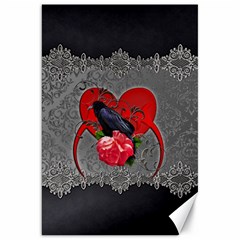 Wonderful Crow On A Heart Canvas 20  X 30  by FantasyWorld7