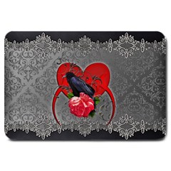 Wonderful Crow On A Heart Large Doormat  by FantasyWorld7