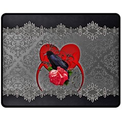 Wonderful Crow On A Heart Fleece Blanket (medium)  by FantasyWorld7