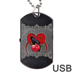 Wonderful Crow On A Heart Dog Tag Usb Flash (one Side) by FantasyWorld7