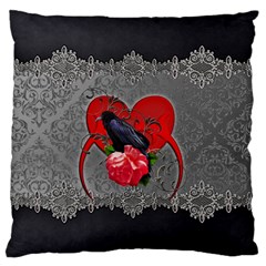 Wonderful Crow On A Heart Large Cushion Case (one Side) by FantasyWorld7