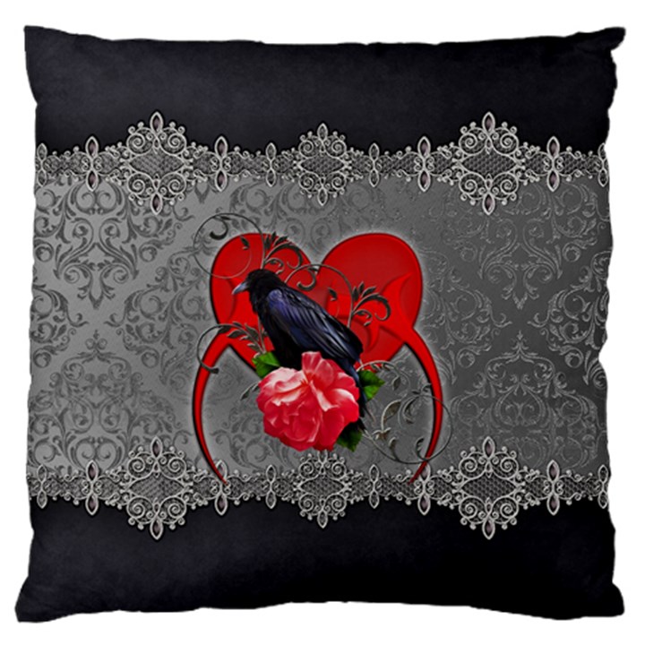 Wonderful Crow On A Heart Large Cushion Case (One Side)