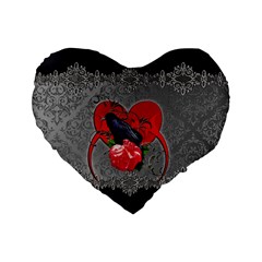 Wonderful Crow On A Heart Standard 16  Premium Heart Shape Cushions