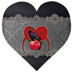 Wonderful Crow On A Heart Wooden Puzzle Heart