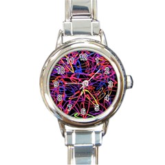 Abstrait Neon Colors Round Italian Charm Watch by kcreatif