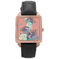 Leaves Rose Gold Leather Watch  by Sobalvarro