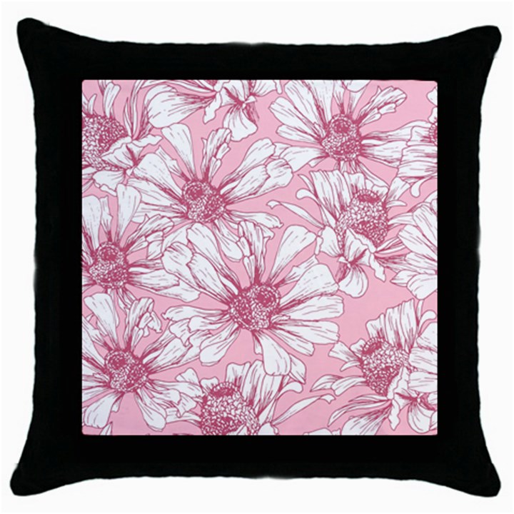 Pink flowers Throw Pillow Case (Black)