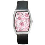 Pink flowers Barrel Style Metal Watch Front