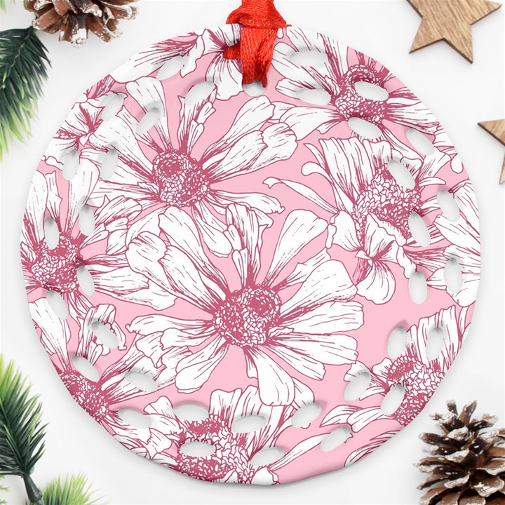 Pink flowers Round Filigree Ornament (Two Sides)