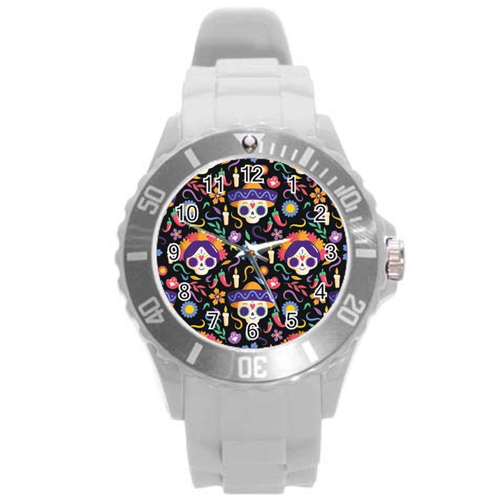 Dia de los muertos Round Plastic Sport Watch (L)