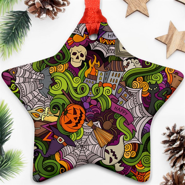 Halloween Doodle Vector Seamless Pattern Ornament (Star)