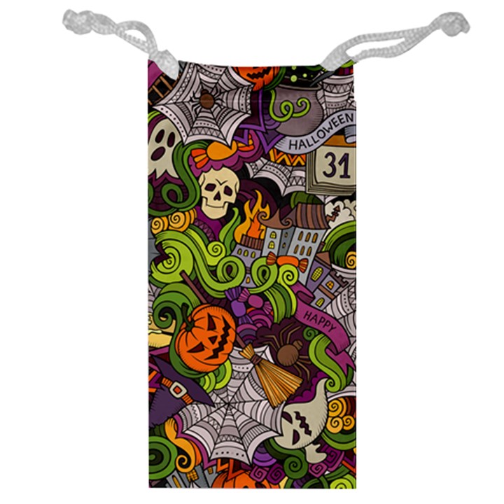 Halloween Doodle Vector Seamless Pattern Jewelry Bag