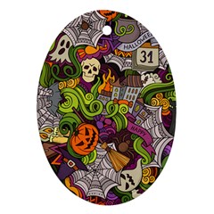 Halloween Doodle Vector Seamless Pattern Oval Ornament (two Sides) by Sobalvarro