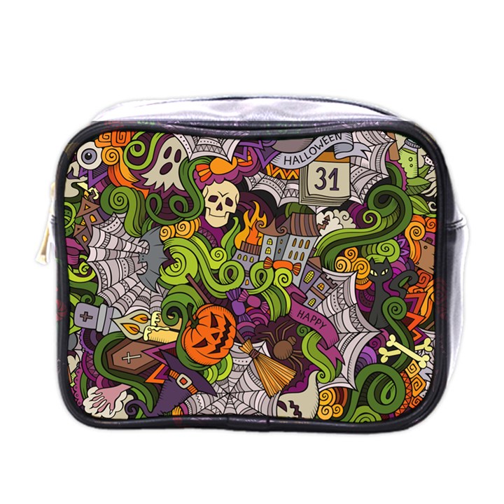 Halloween Doodle Vector Seamless Pattern Mini Toiletries Bag (One Side)