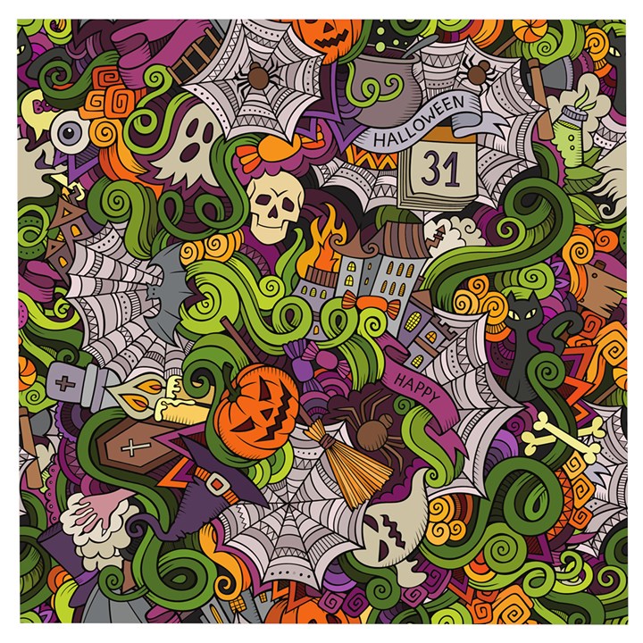 Halloween Doodle Vector Seamless Pattern Wooden Puzzle Square