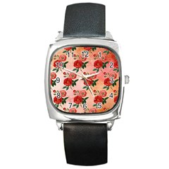 Pattern Flower Paper Square Metal Watch