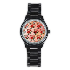 Pattern Flower Paper Stainless Steel Round Watch