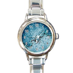 Wonderful Blue Flowers Round Italian Charm Watch by FantasyWorld7