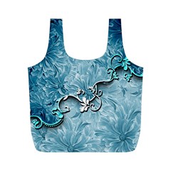 Wonderful Blue Flowers Full Print Recycle Bag (m) by FantasyWorld7